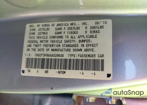 2010 Honda Accord 3.5 Ex-L из США, поврежденный, VIN 1HGCP3F84AA028646